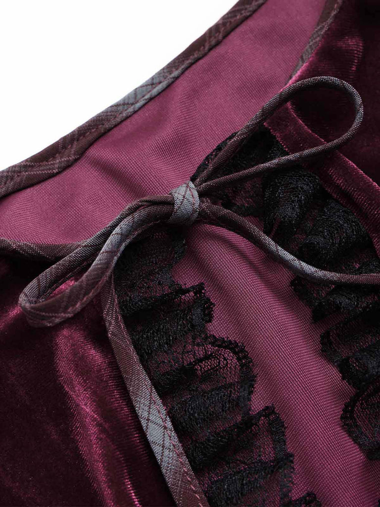 [Vorverkauf] 40er Karokleid & rotes Cape mit Spitzenbesatz