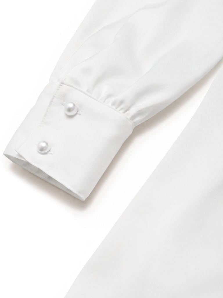 40er Set aus Bluse mit Spitzen-Rüschenkragen und Karofaltenrock