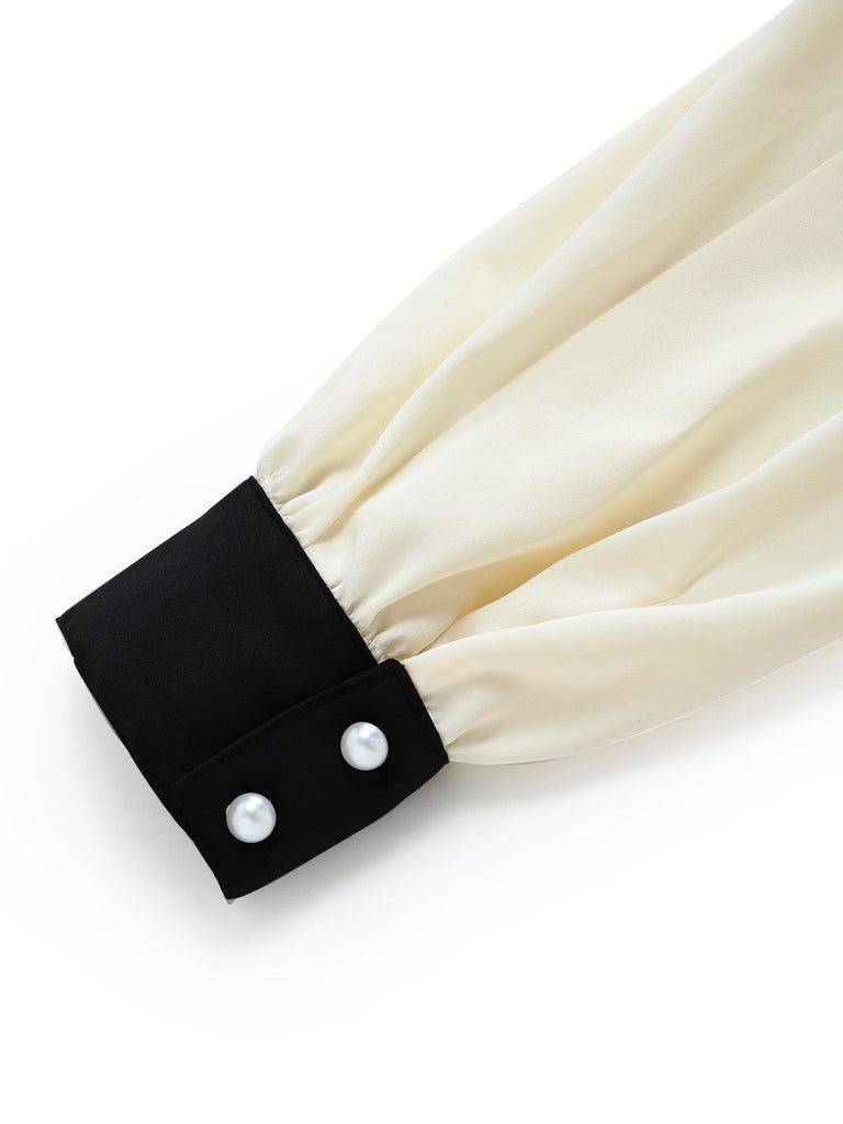 70er Set mit Rüschenträger-Jumpsuit und Schleifenbluse