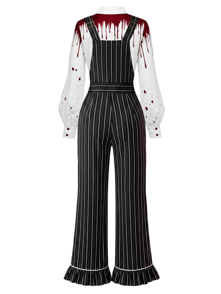 30er Nadelstreifen-Overall & Bluse Set mit Blut-Print