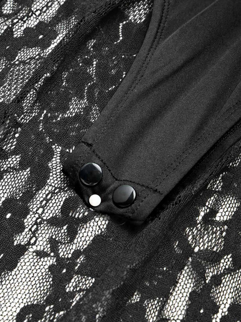 50er Bodysuit-Nachthemd mit floraler Spitze