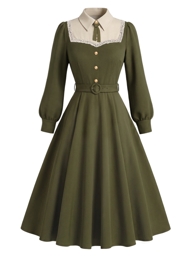 40er Kleid mit Knöpfen und Schleifengürtel