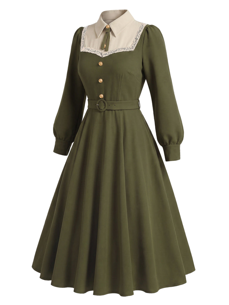 40er Kleid mit Knöpfen und Schleifengürtel