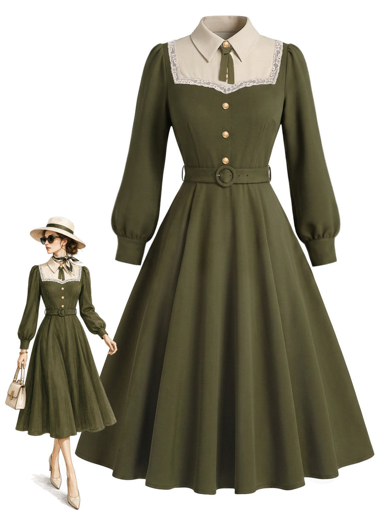 40er Kleid mit Knöpfen und Schleifengürtel