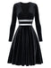 Schwarzes 80er Samtkleid mit V-Ausschnitt und Silberbund