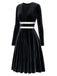 Schwarzes 80er Samtkleid mit V-Ausschnitt und Silberbund