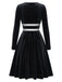 Schwarzes 80er Samtkleid mit V-Ausschnitt und Silberbund