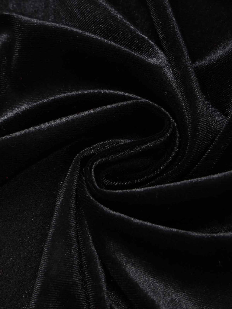 Schwarzes 80er Samtkleid mit V-Ausschnitt und Silberbund