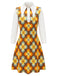 Oranges 60er Blumen-A-Linienkleid mit großem spitzem Kragen