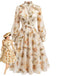 Gelbes 50er Chiffonkleid mit Blumen und Ballonärmeln