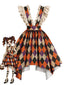 [Vorverkauf] Orange 80er Clown-Trägerkleid mit Rauten und Rüschen