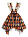 Orange 80er Kleid mit Rüschen und Karo