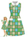 Grünes 60er Kleid mit Peter-Pan-Kragen und Blumen