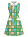 Grünes 60er Kleid mit Peter-Pan-Kragen und Blumen
