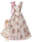 [Vorverkauf] Rosa 50er Tüllkleid mit Blumen-Print und Schulterschleife