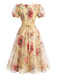 Gelbes 50er Mesh-Swingkleid mit Blumen und Puffärmeln