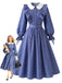 Blaues 50er Kleid mit Peter-Pan-Kragen und Rüschen