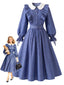 [Vorverkauf] Blaues 50er Kleid mit Peter-Pan-Kragen und Rüschen