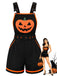 Schwarzer 60er Halloween-Latzromper mit Kürbis und Taschen