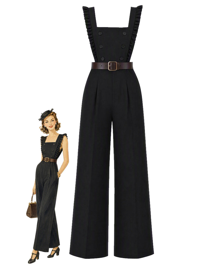 80er Jumpsuit mit Rüschenträgern und Knöpfen