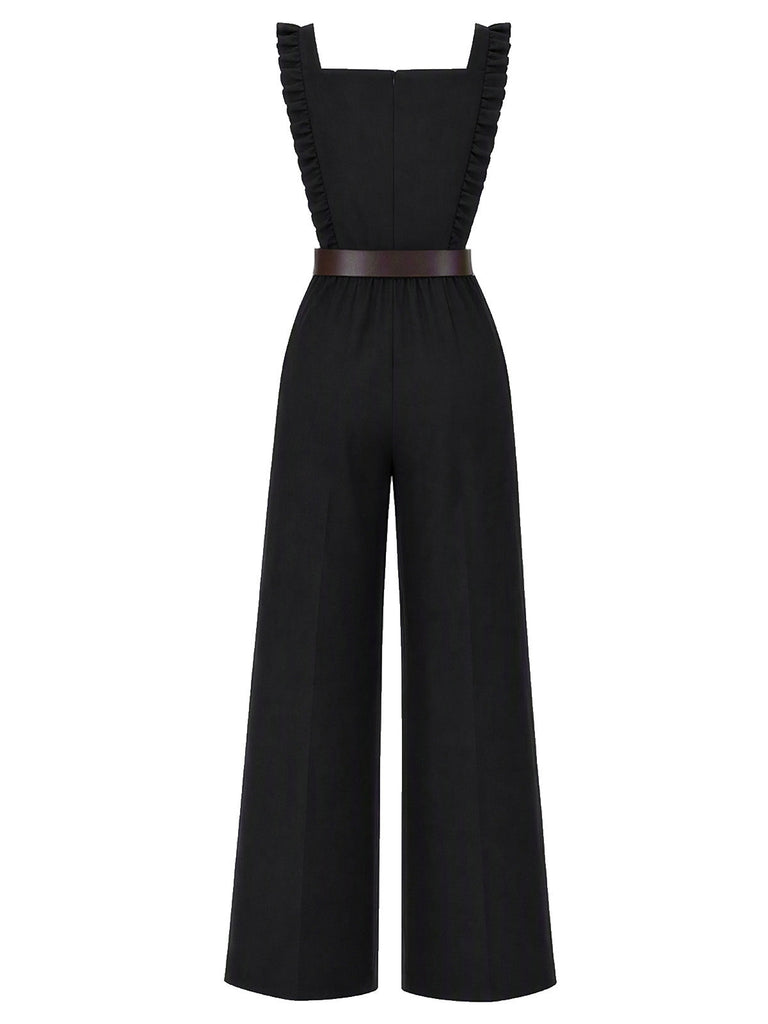 80er Jumpsuit mit Rüschenträgern und Knöpfen