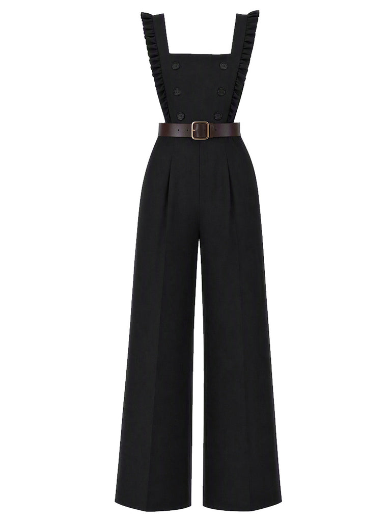 70er Set mit Rüschenträger-Jumpsuit und Schleifenbluse