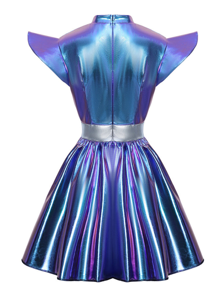 Lila 80er Minikleid mit Cut-out und Metallic