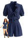 50er Set aus Puffärmel-Rüschenbluse mit Schleife und Shorts