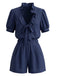 50er Set aus Puffärmel-Rüschenbluse mit Schleife und Shorts