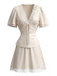 70er Satin Top & Rock Set mit Spitze