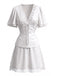 70er Satin Top & Rock Set mit Spitze