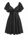 70er Kleid mit tiefem Ausschnitt, Volantärmeln und hoher Taille