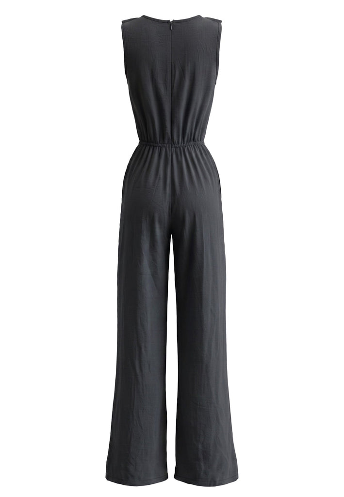 70er Ärmelloses Jumpsuit mit V-Ausschnitt und Rüschen