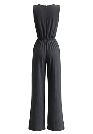 70er Ärmelloses Jumpsuit mit V-Ausschnitt und Rüschen