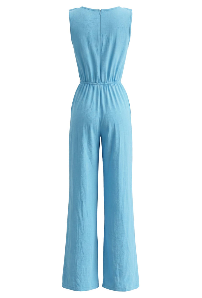 70er Ärmelloses Jumpsuit mit V-Ausschnitt und Rüschen