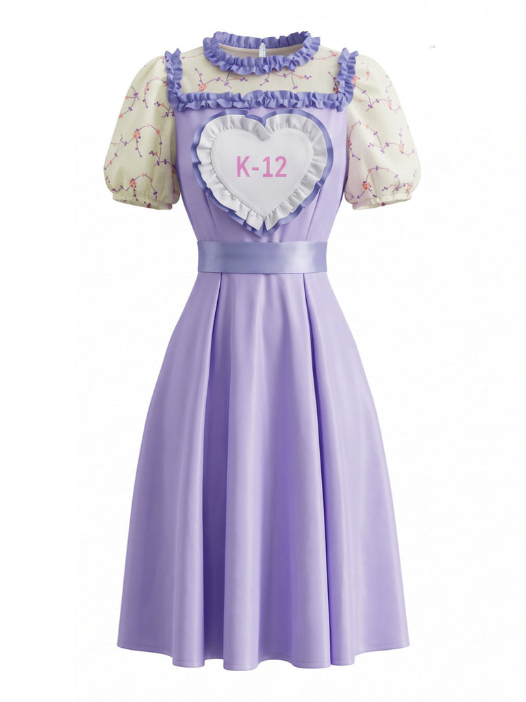 50er Cosplay-Kleid mit Blumen-Print und Herzaufnäher