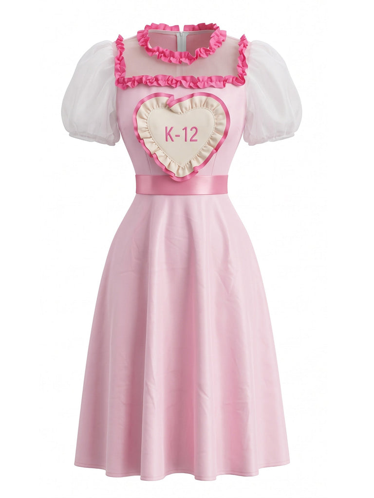 50er Cosplay-Kleid mit Blumen-Print und Herzaufnäher