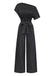 Schwarzer 50er Carmen-Jumpsuit mit Polka-Dots und Schleife