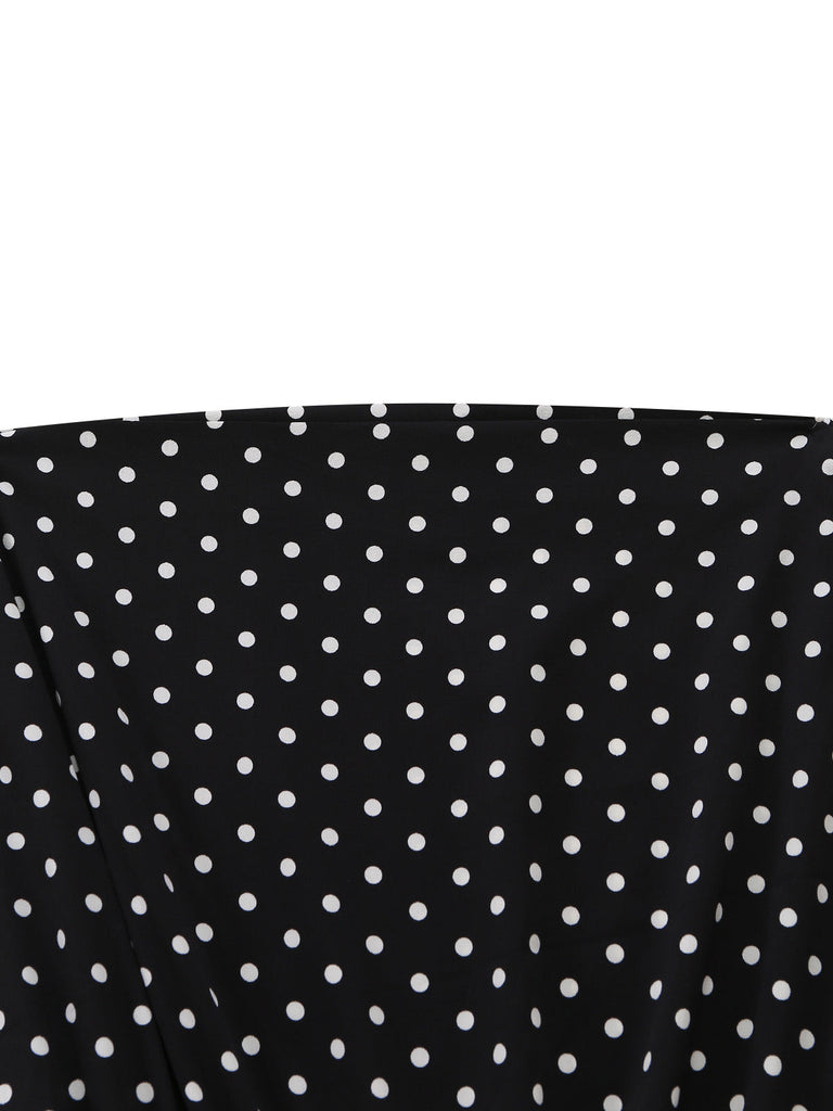 Schwarzer 50er Carmen-Jumpsuit mit Polka-Dots und Schleife