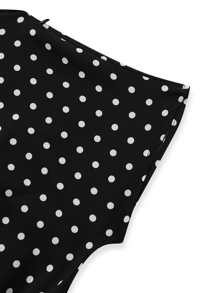 Schwarzer 50er Carmen-Jumpsuit mit Polka-Dots und Schleife