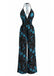 Schwarzer & Blauer 70er Jumpsuit mit Neckholder und Blumen