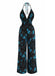 Schwarzer & Blauer 70er Jumpsuit mit Neckholder und Blumen