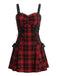 Schwarz-rotes 50er Halloween Kleid mit Fledermausärmeln und Karo