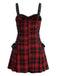 Schwarz-rotes 50er Halloween Kleid mit Fledermausärmeln und Karo
