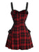 Rotes & Schwarzes 50er Halloween Kleid mit Karo und Schnürung