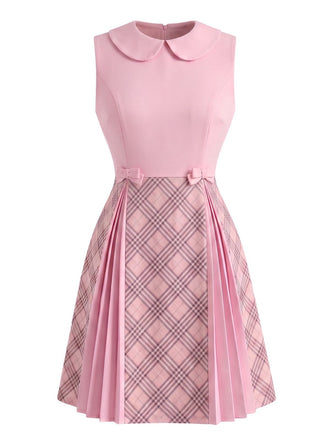Rosa 60er Minikleid mit Peter-Pan-Kragen und Karo