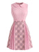 Rosa 60er Minikleid mit Peter-Pan-Kragen und Karo