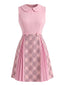 [Vorverkauf] Rosa 60er Minikleid mit Karopanel und Bubikragen