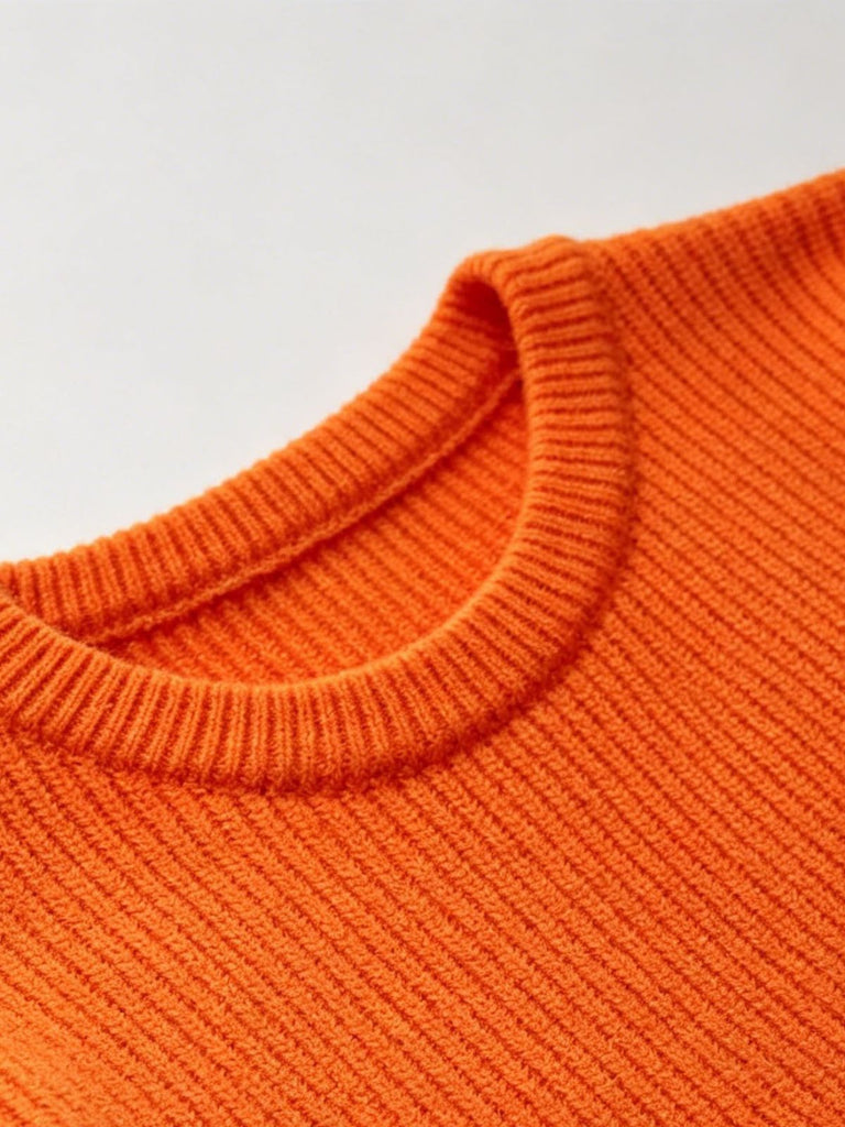Orange 40er Strickpullover mit Buchstaben-Print und Rundhals