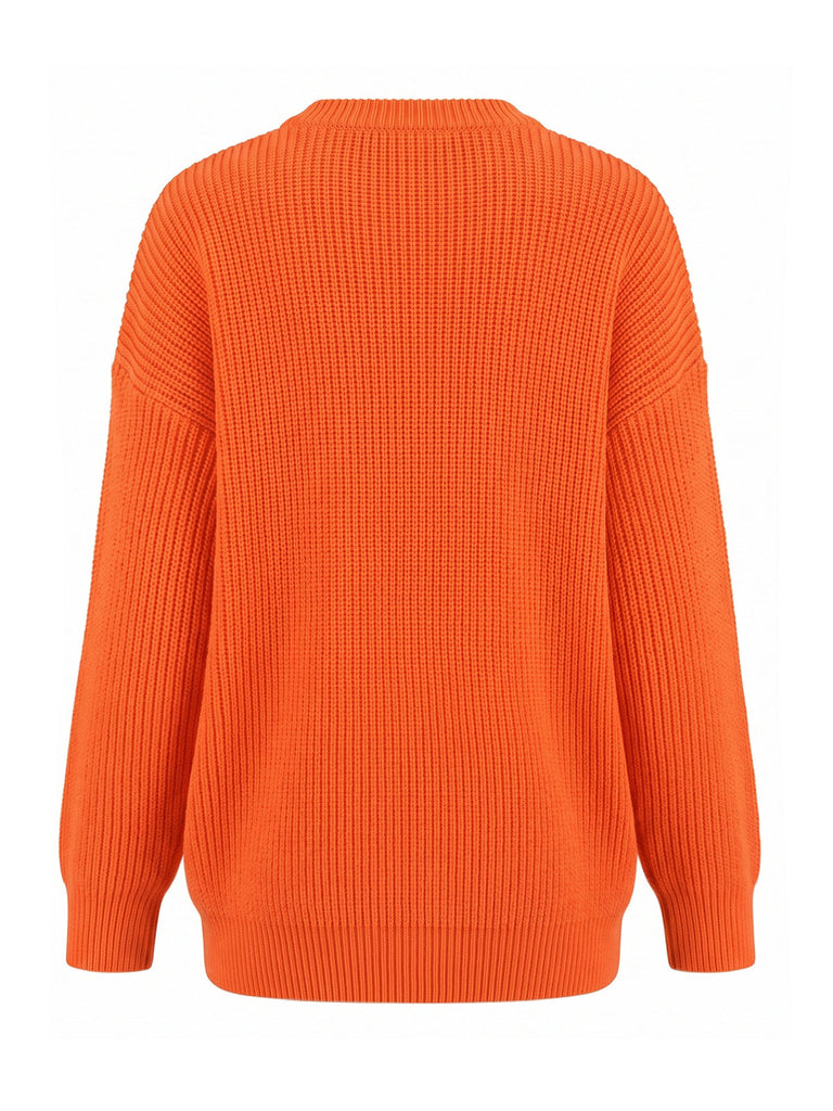 Orange 40er Strickpullover mit Buchstaben-Print und Rundhals
